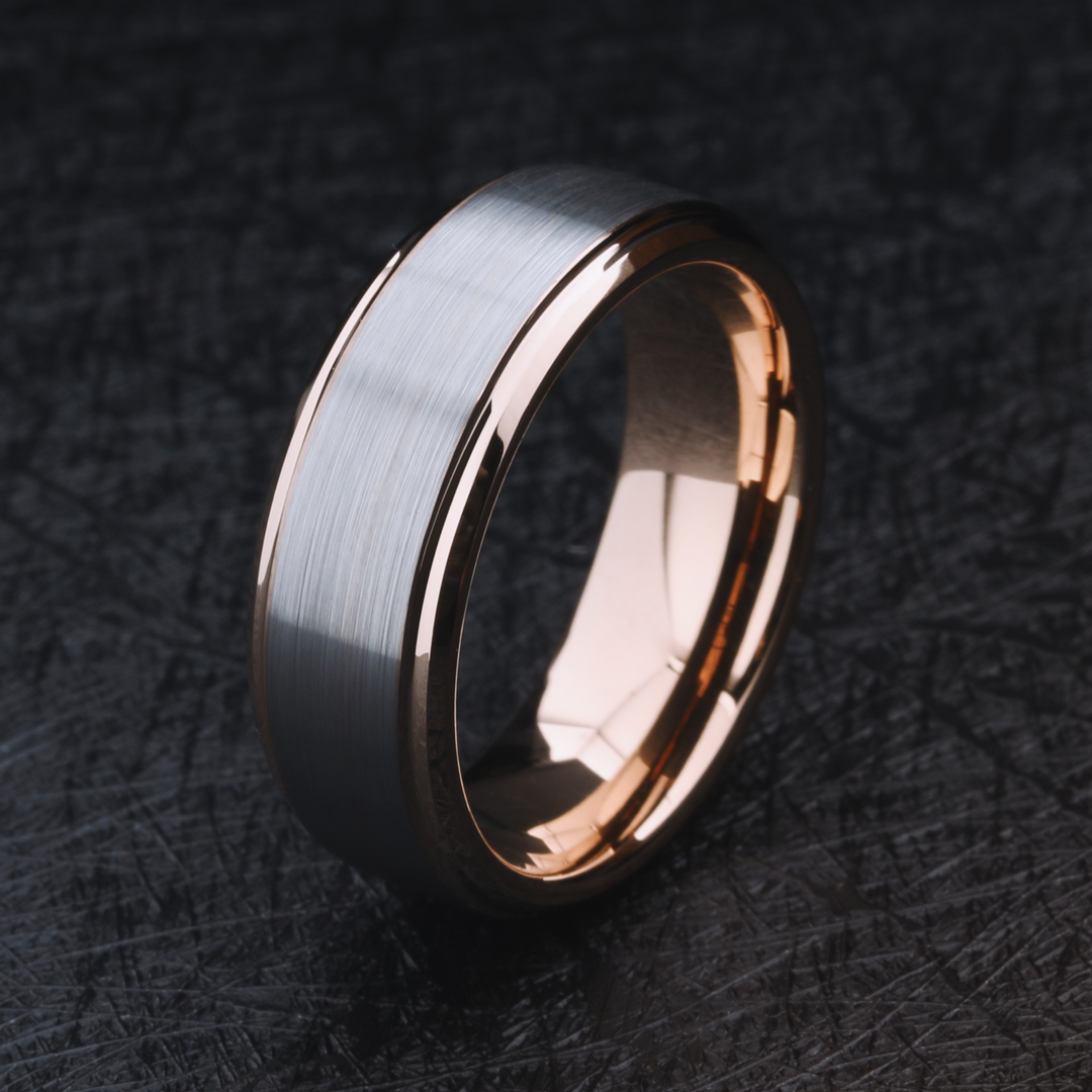 Brushed Silver Rose Men s Rose Gold Tungsten Wedding Band Brushed