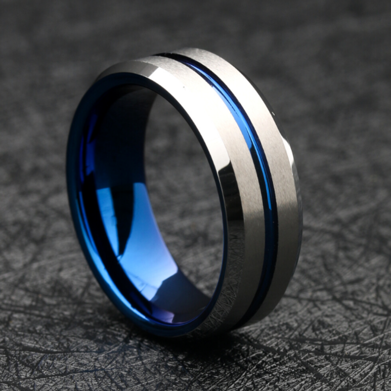 Men's Blue and Silver Wedding Band