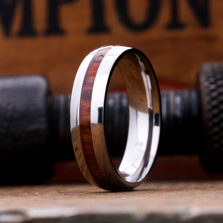 Men's Wooden Titanium Wedding Band With Polish Finish