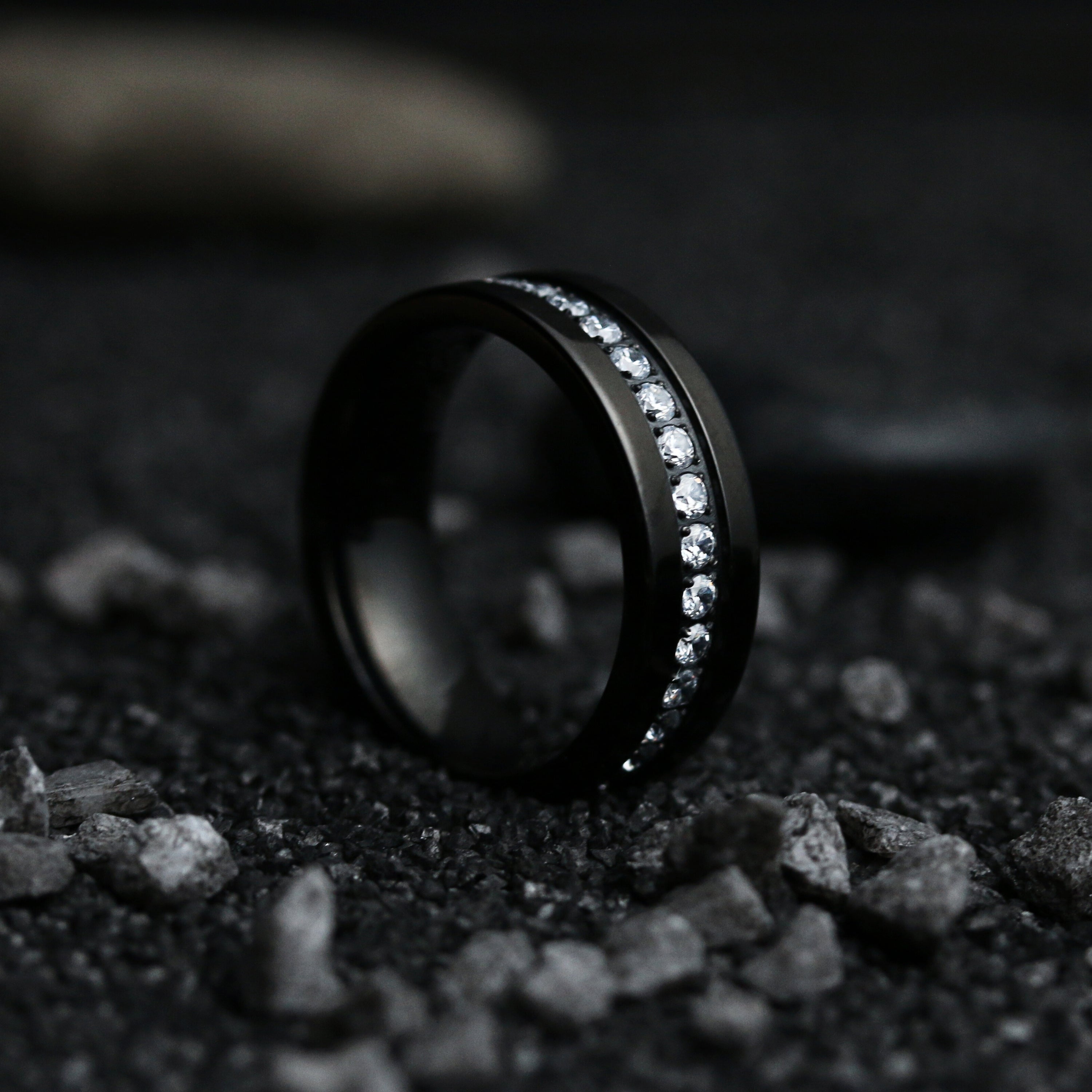 Matte-Finished Black Titanium Ring with Vertical Bar Pattern | 8mm