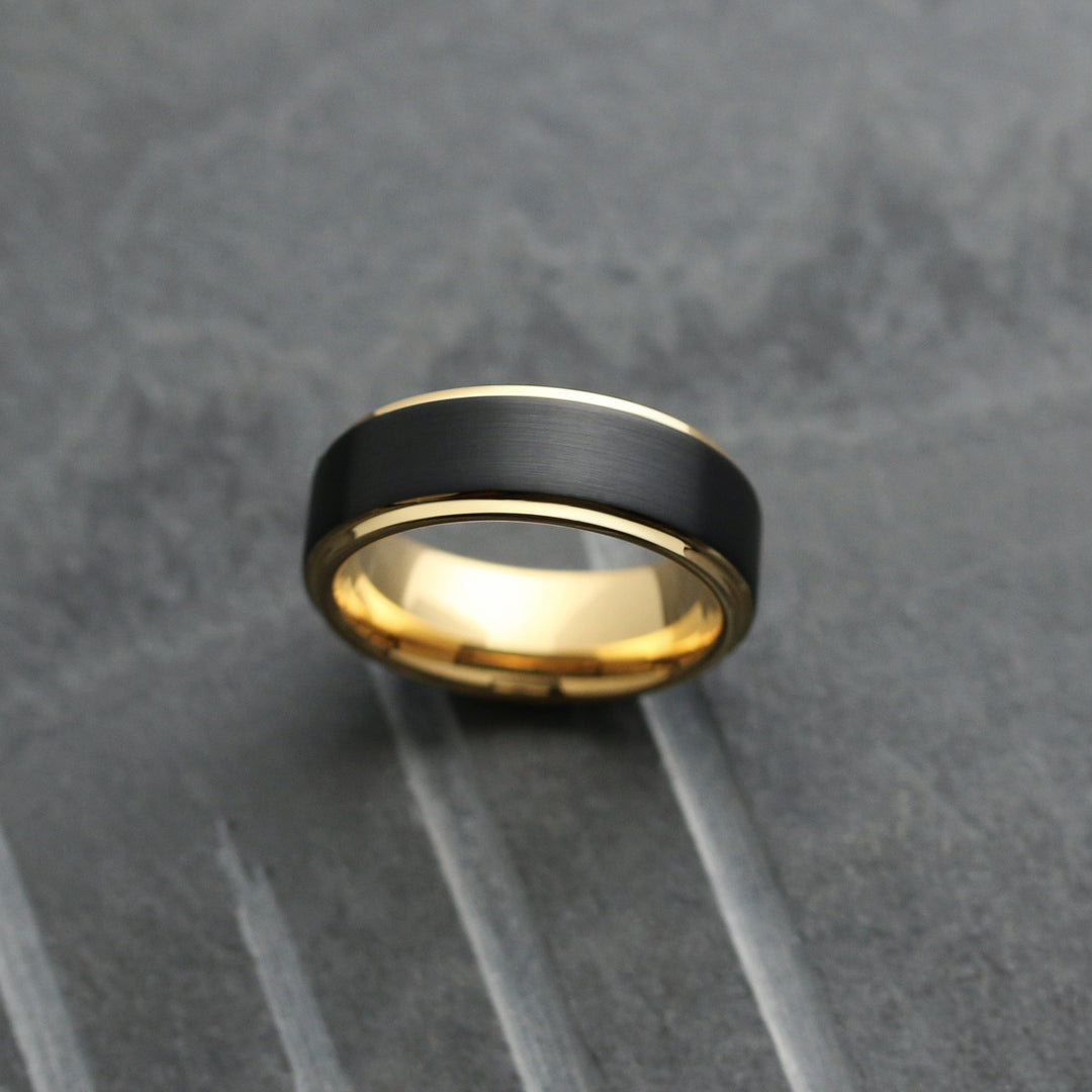 Men's Black and Yellow Gold Wedding Band - The Gatsby 3