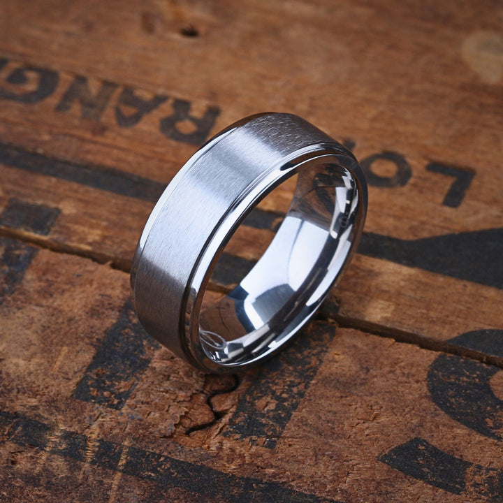 Men's Tungsten Wedding Band With Matte Texture Center and Polished Edges_NR3