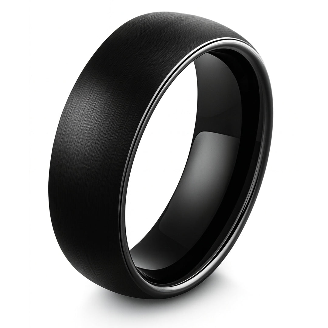 Men's All Black Brushed Tungsten Wedding Band - 8mm Width