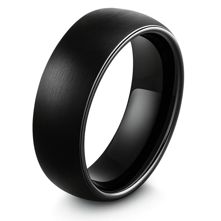 Men's All Black Brushed Tungsten Wedding Band - 8mm Width