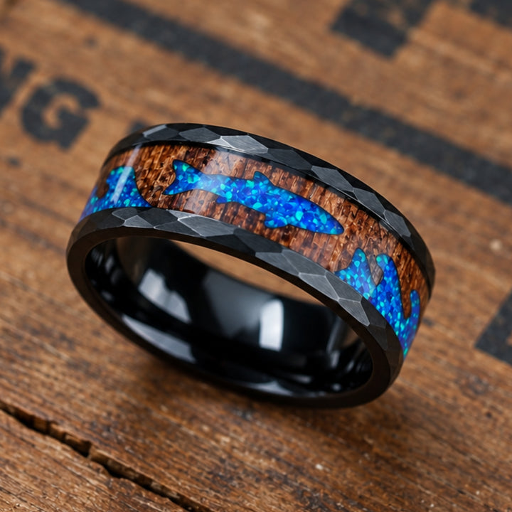 Men's Opal Fishing Ring With Ocean Waves 2