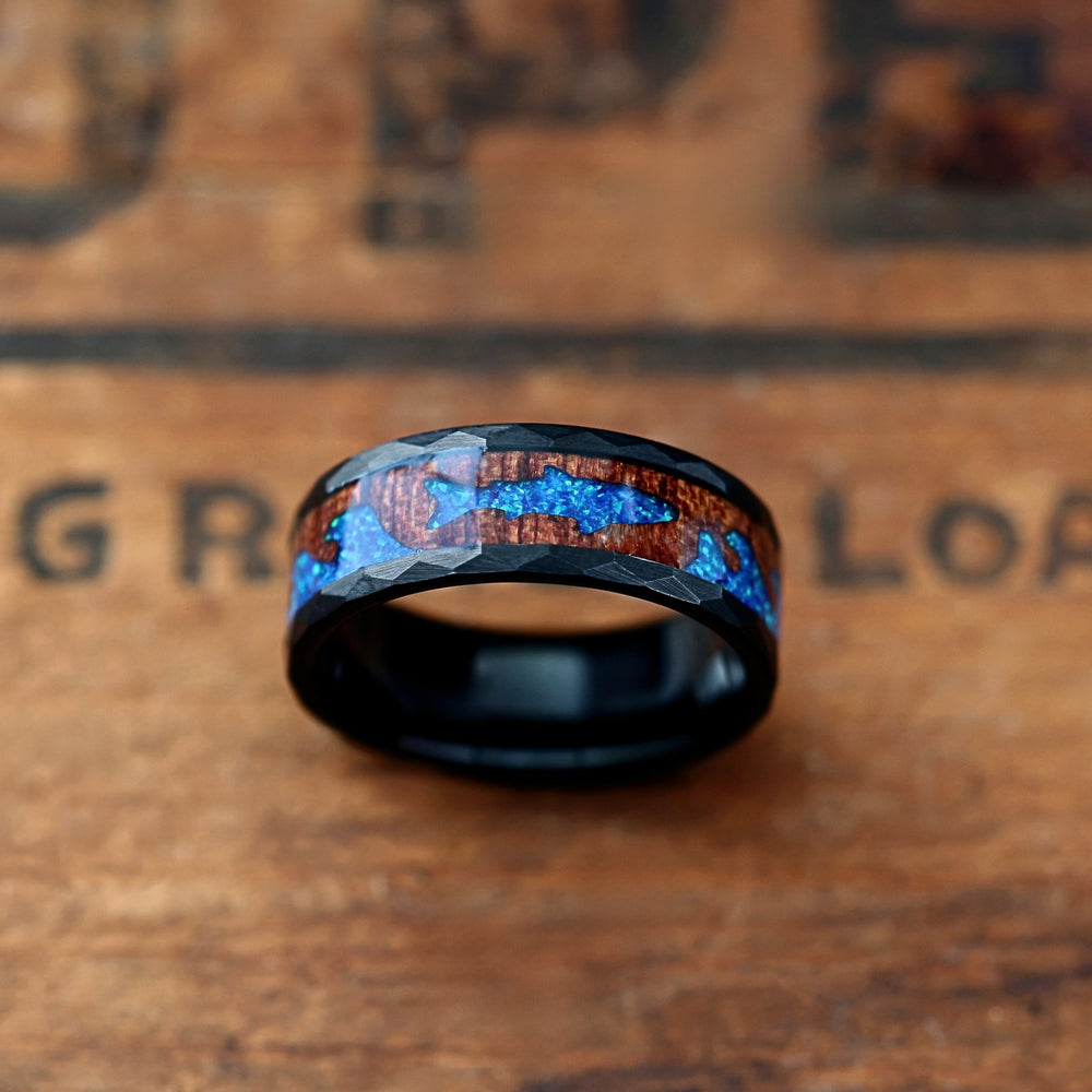Men's Opal Fishing Ring With Ocean Waves 2