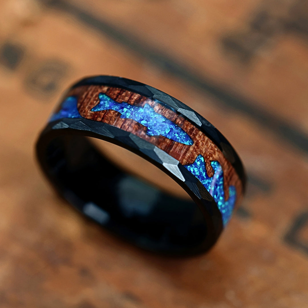 Men's Opal Fishing Ring With Ocean Waves 2