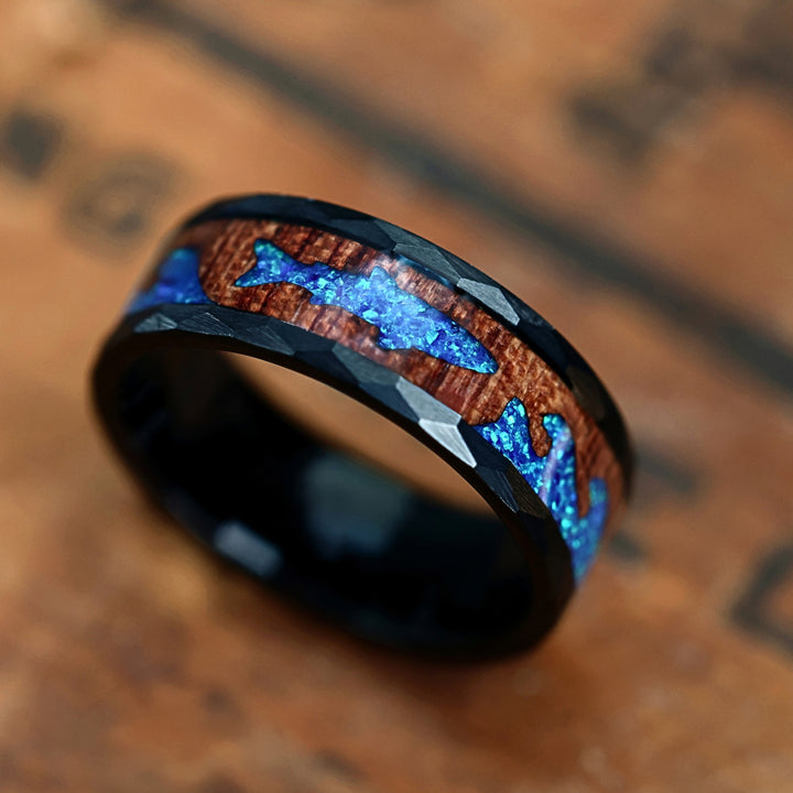 Men's Opal Fishing Ring With Ocean Waves 2