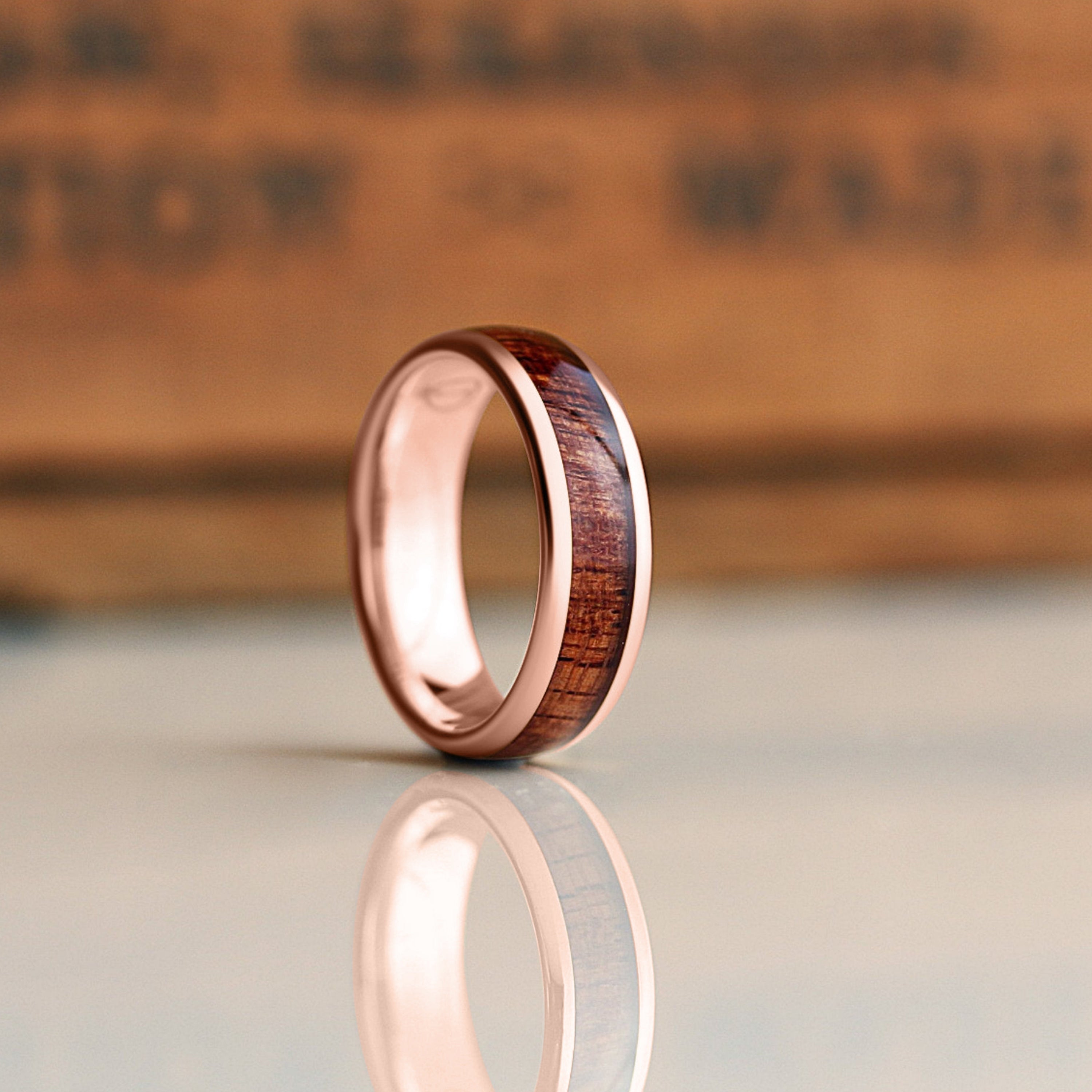 Woodland Rose - (7mm Width) | Men's Rose Gold Wooden Wedding Band