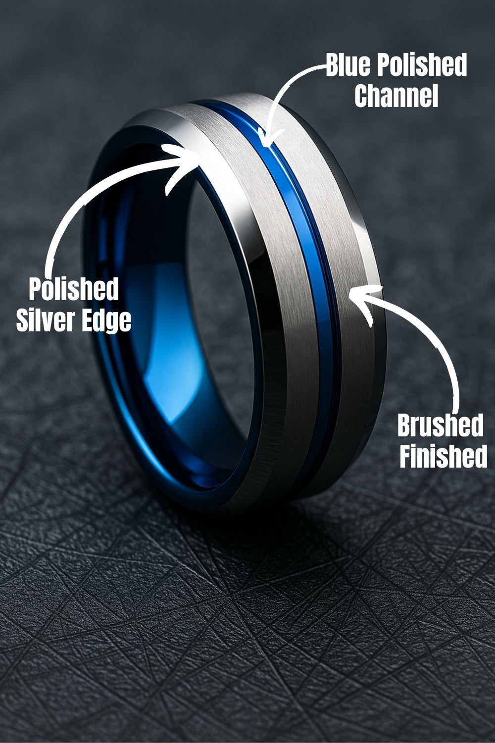 The Atlantic - Blue & Silver Ring With Blue Carved Center Channel