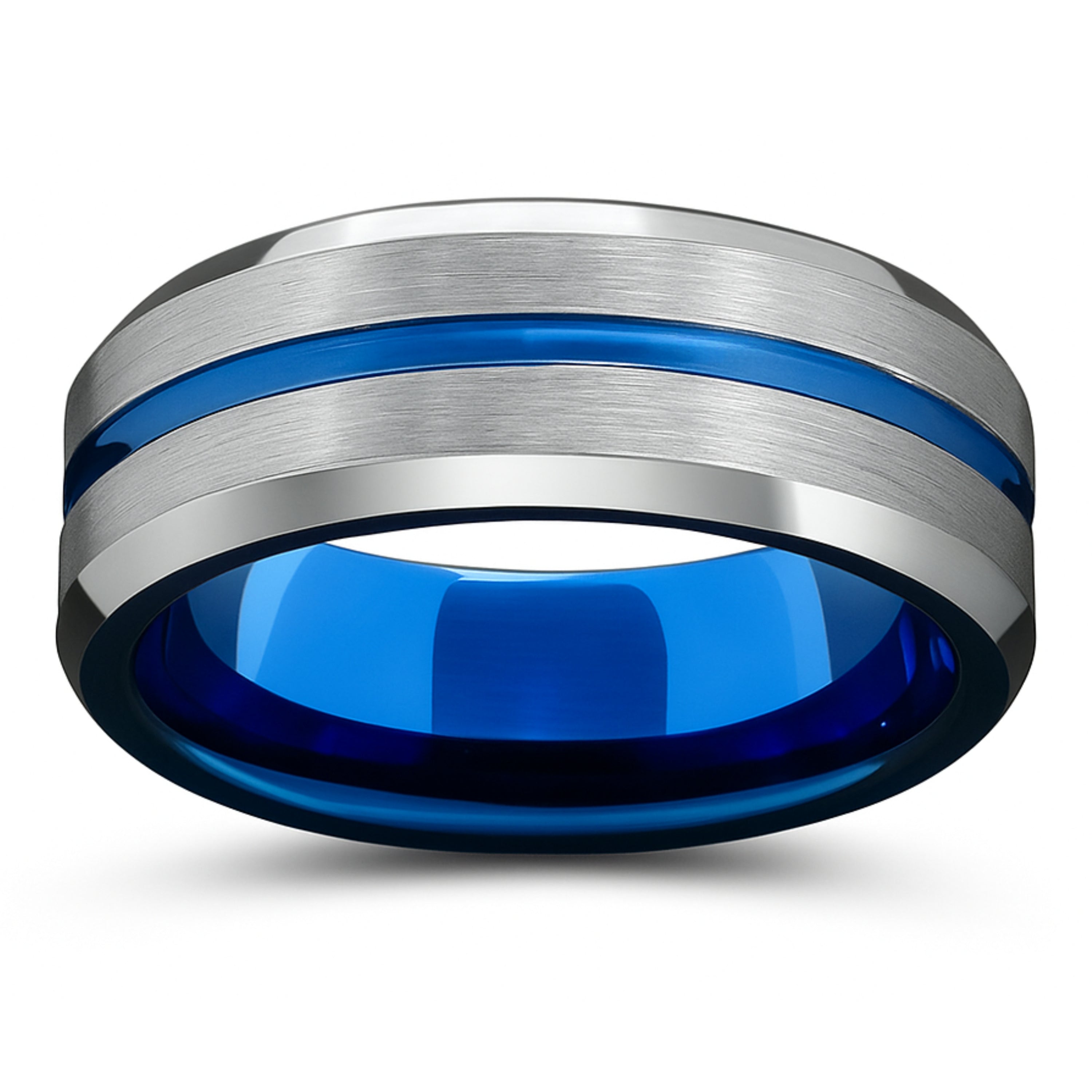 The Atlantic - Blue & Silver Ring With Blue Carved Center Channel