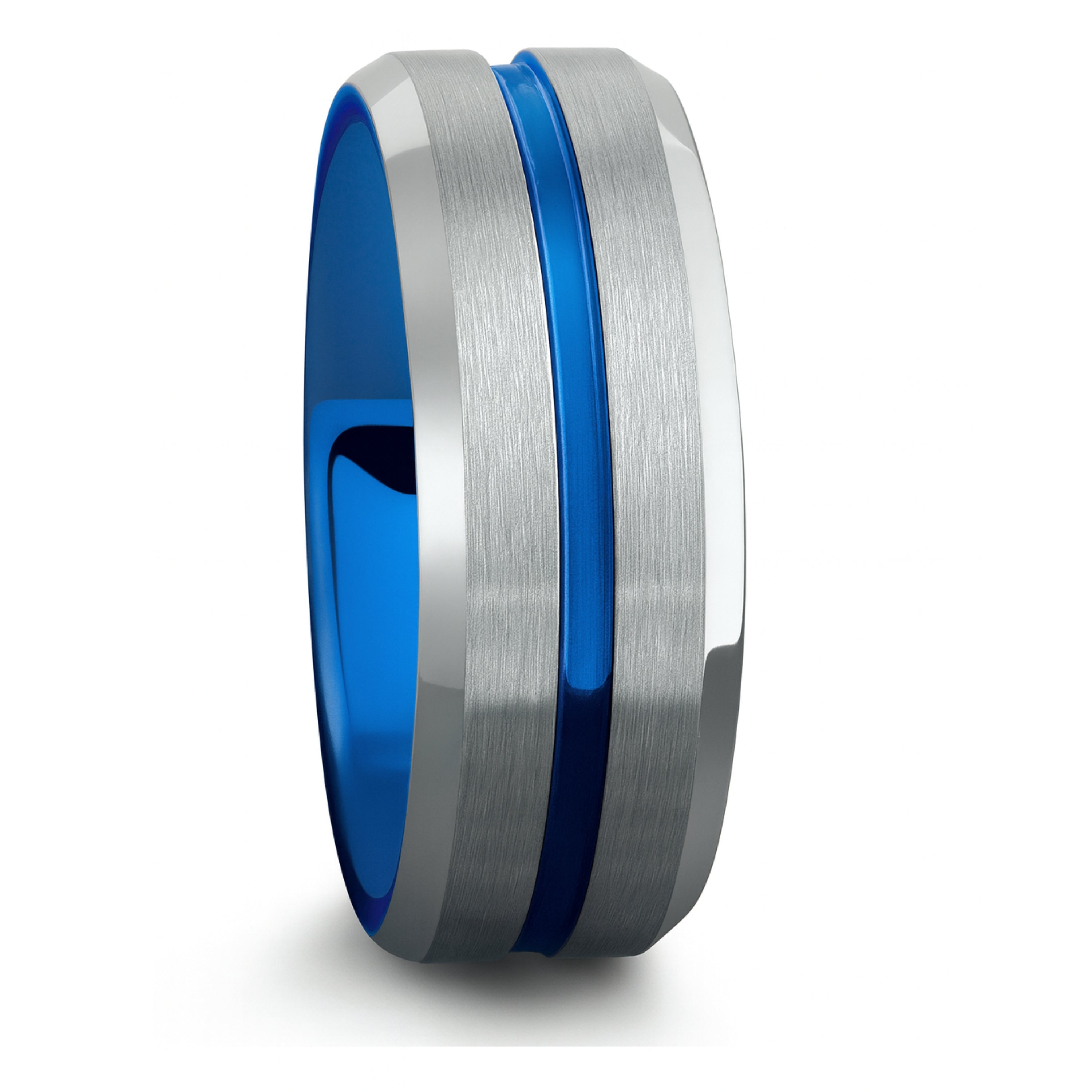 The Atlantic - Blue & Silver Ring With Blue Carved Center Channel