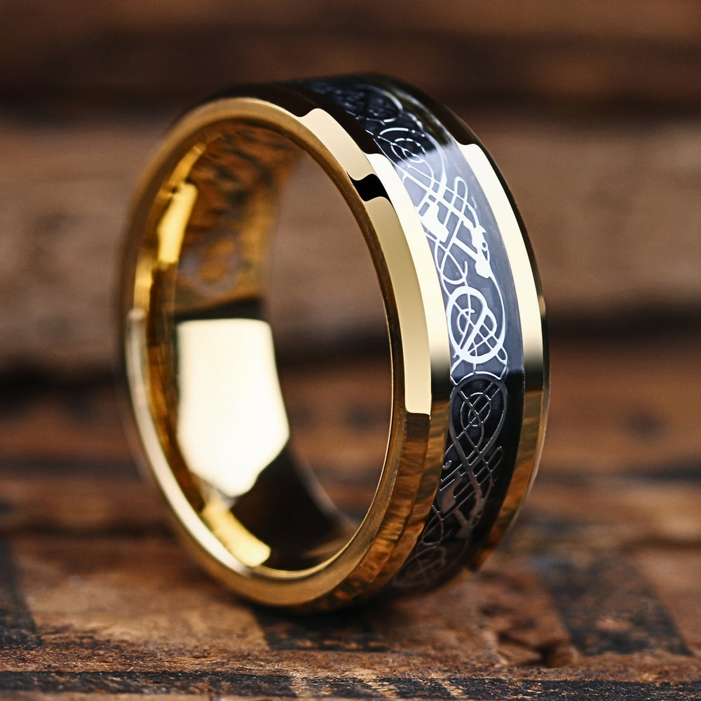 Men's Yellow Gold Celtic Wedding Band / Yellow Gold Tungsten Wedding Band - 8mm Width, Comfort Fit