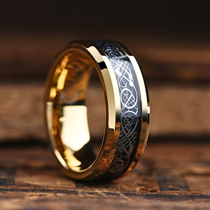 Men's Yellow Gold Celtic Wedding Band / Yellow Gold Tungsten Wedding Band - 8mm Width, Comfort Fit