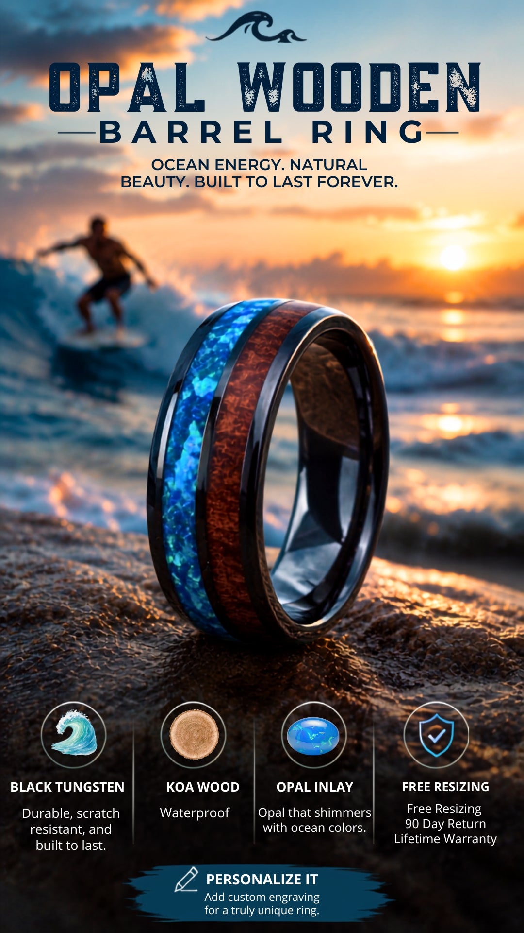The Opal Wooden Barrel Ring