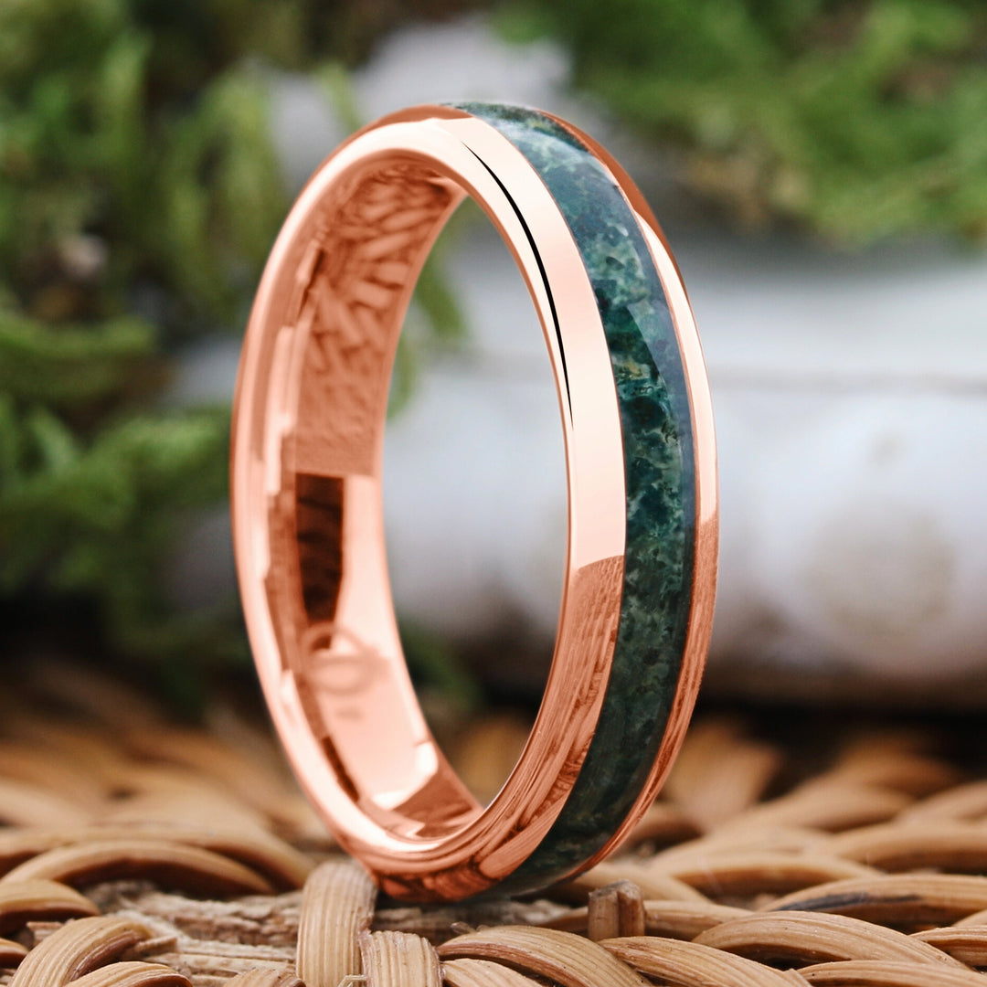 Rose Gold Meadow - Women's Wedding Band with Moss Agate 5