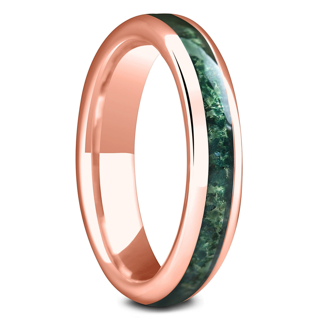 Rose Gold Meadow - Women's Wedding Band with Moss Agate 5