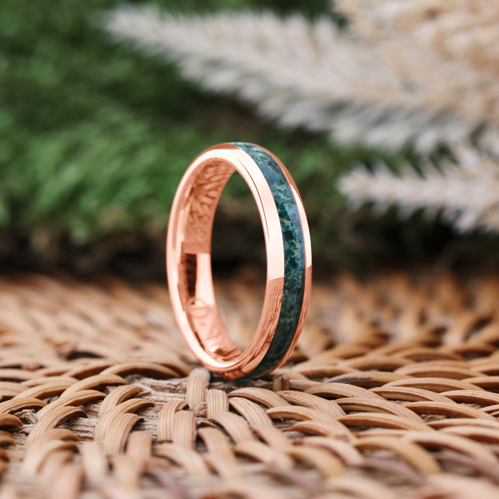 Rose Gold Meadow - Women's Wedding Band with Moss Agate 5