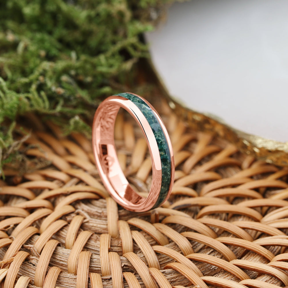 Rose Gold Meadow - Women's Wedding Band with Moss Agate 5