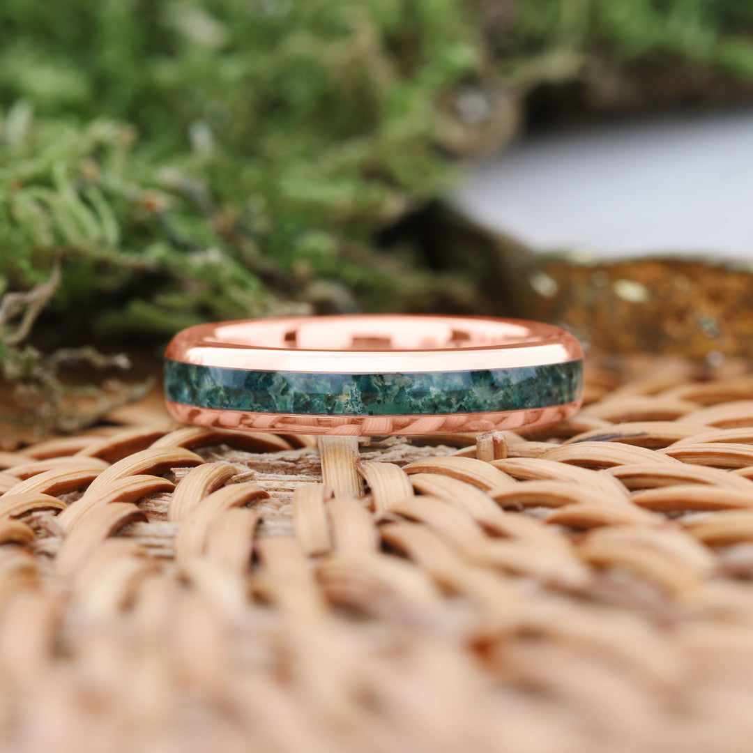 Rose Gold Meadow - Women's Wedding Band with Moss Agate 5