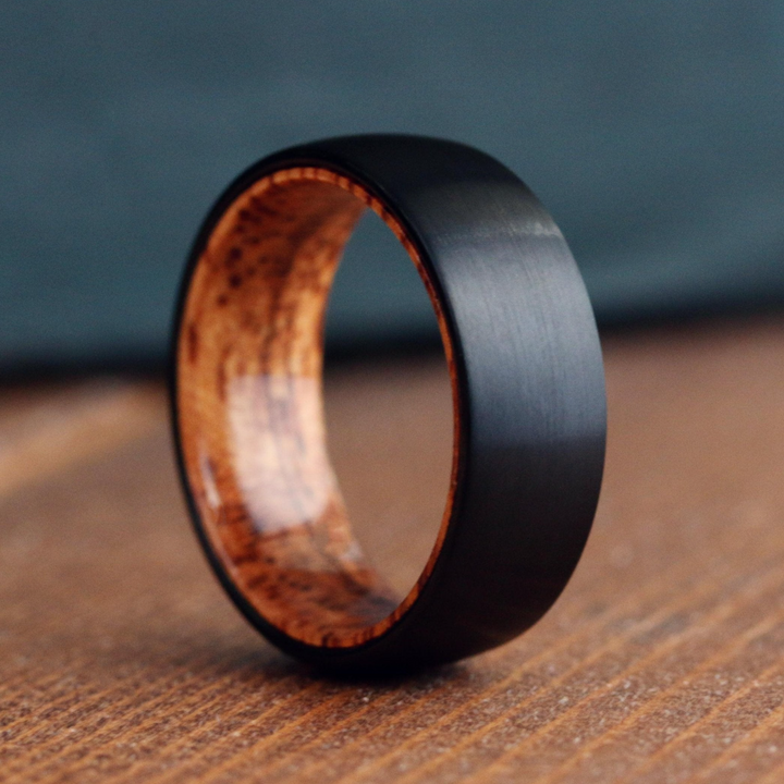Men's Black and Wooden Wedding Ring