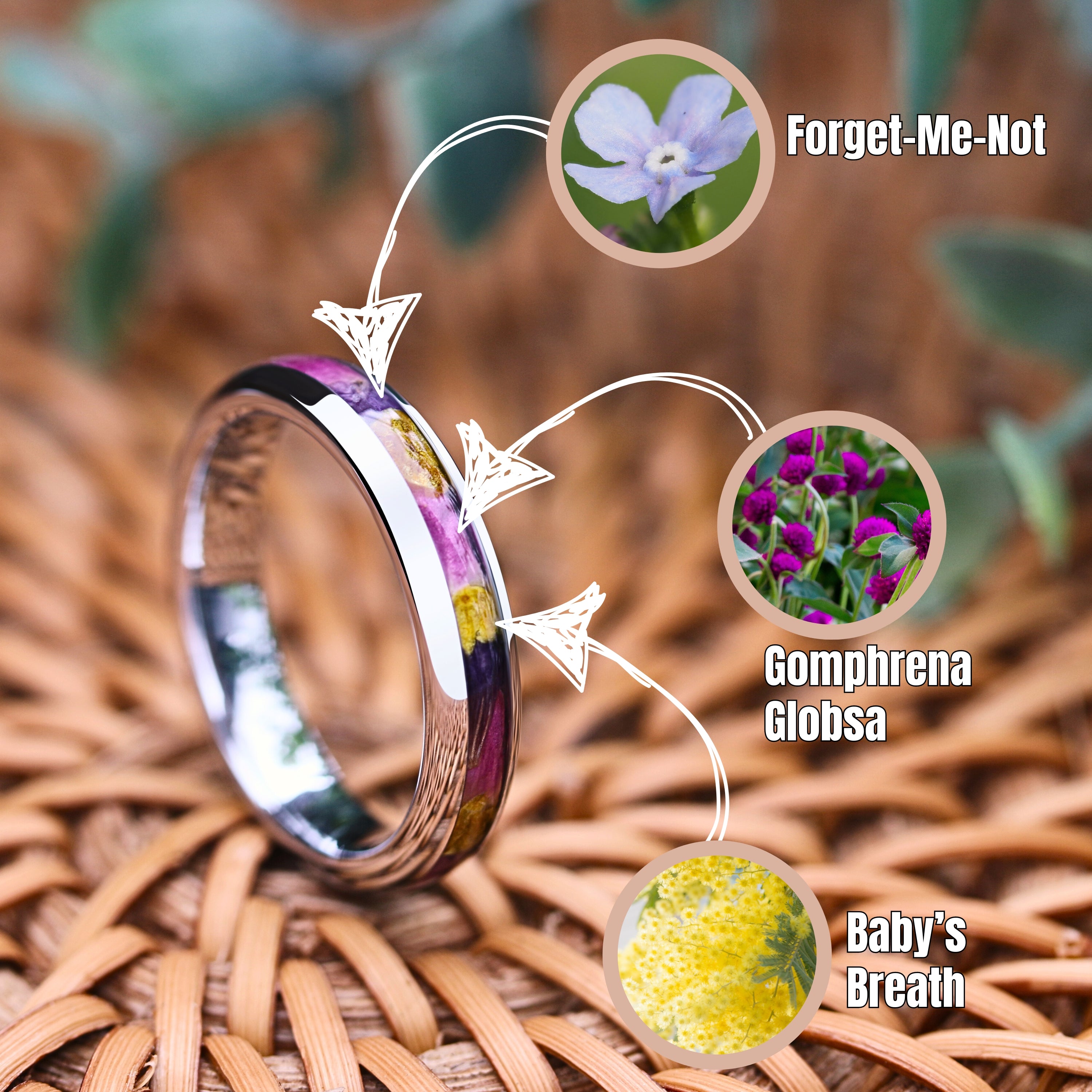 Forever Bloom - Women's Floral Ring | Silver Band Inlaid With Flowers