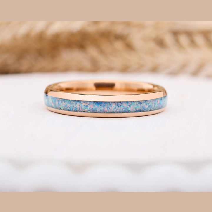 2 Women's Rose Gold Blue Topaz Ring- Blue Topaz Ring/Band: 4mm, Promise Ring