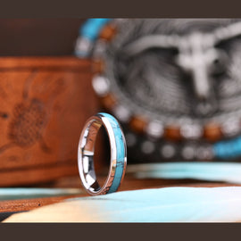 Women's Turquoise Wedding Band - Women's Western Wedding Ring Made out of Tungsten - 4mm, Silver
