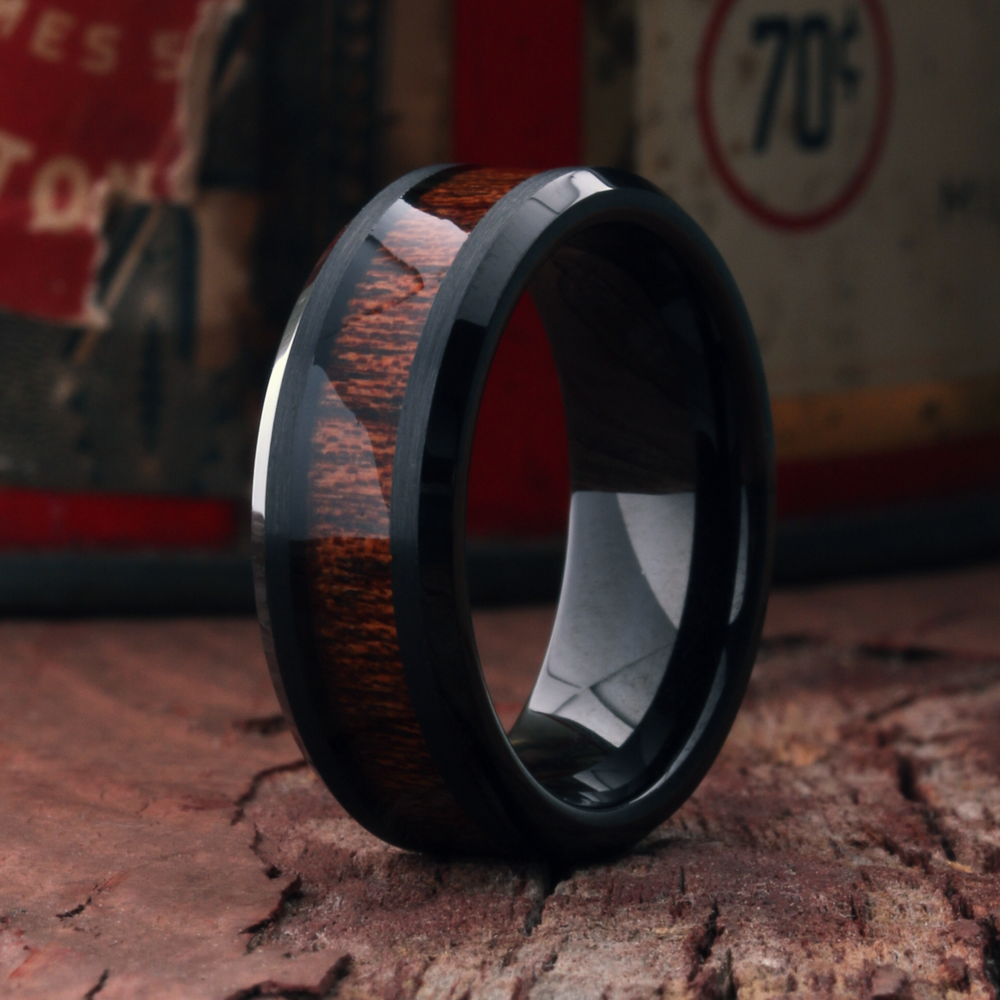Men's Black Wedding Ring With Wood - Yooper