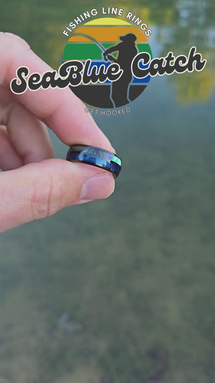 Men's SeaBlue Catch Wedding Band | Made With Fishing Line and Abalone