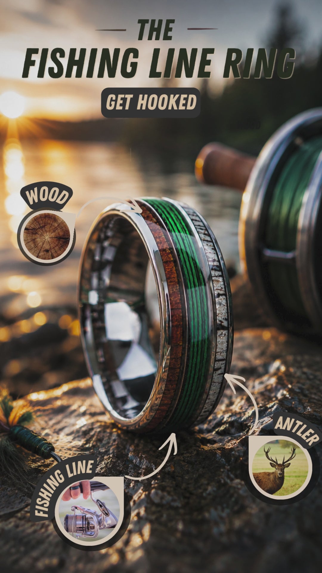 Men's Green Fishing Line Ring | Men's Wedding Band