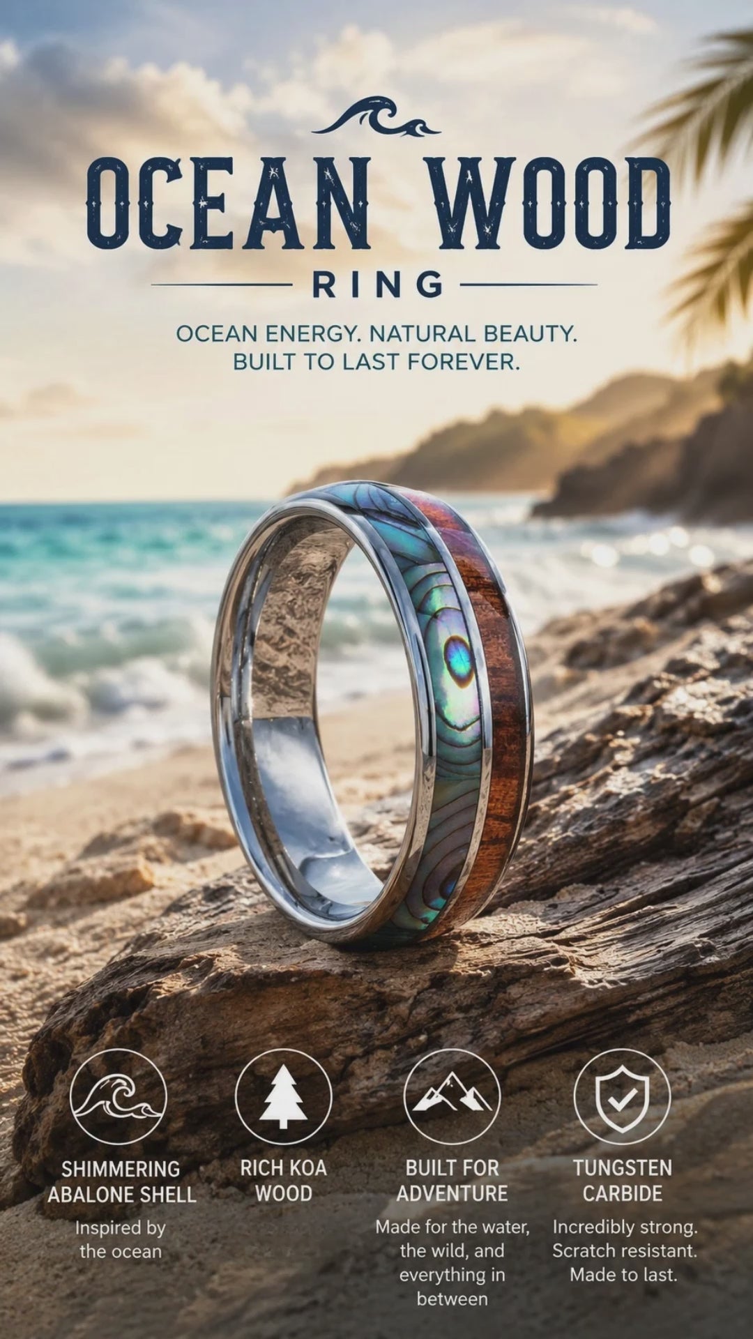 OCEAN WOOD - HALF ABALONE & HALF KOA WOOD (6MM)
