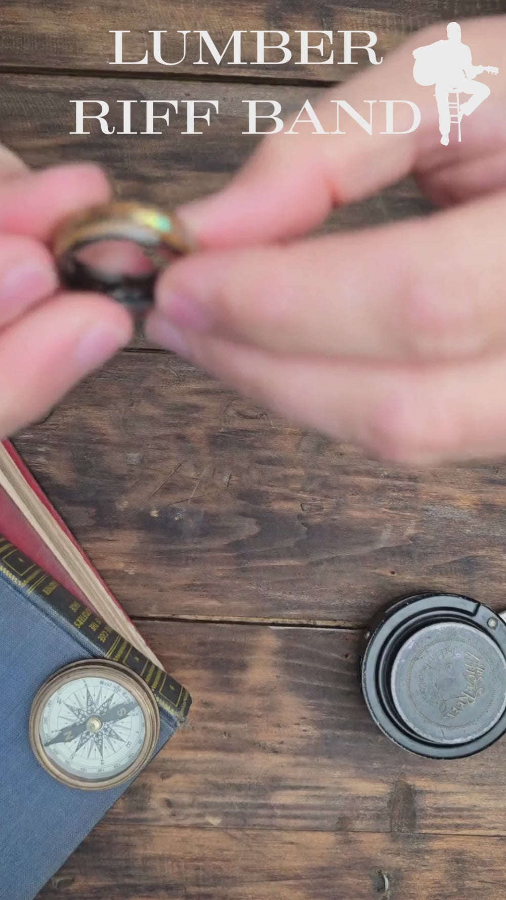 Video of the Lumber Riff Men's Wedding Band Made with Guitar String and Abalone