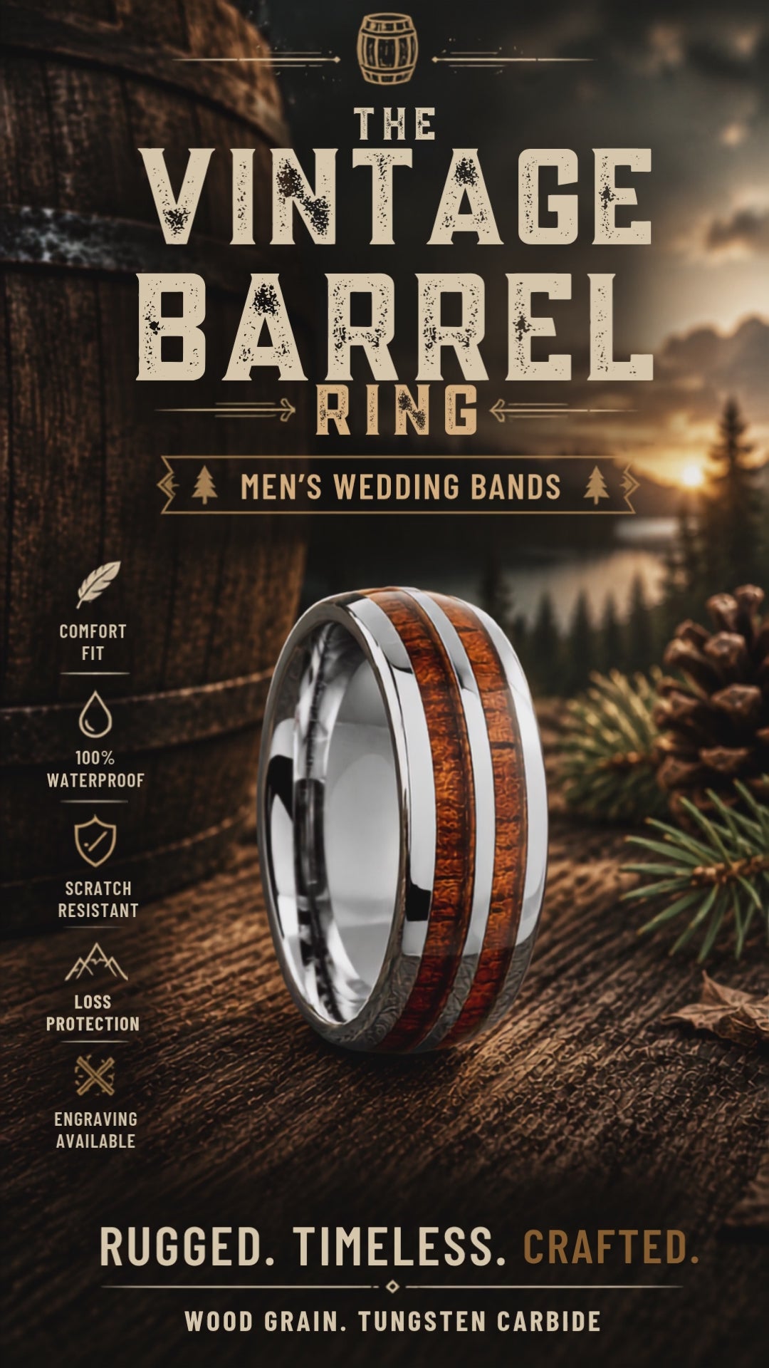 Men's Wooden Barrel Wedding Band