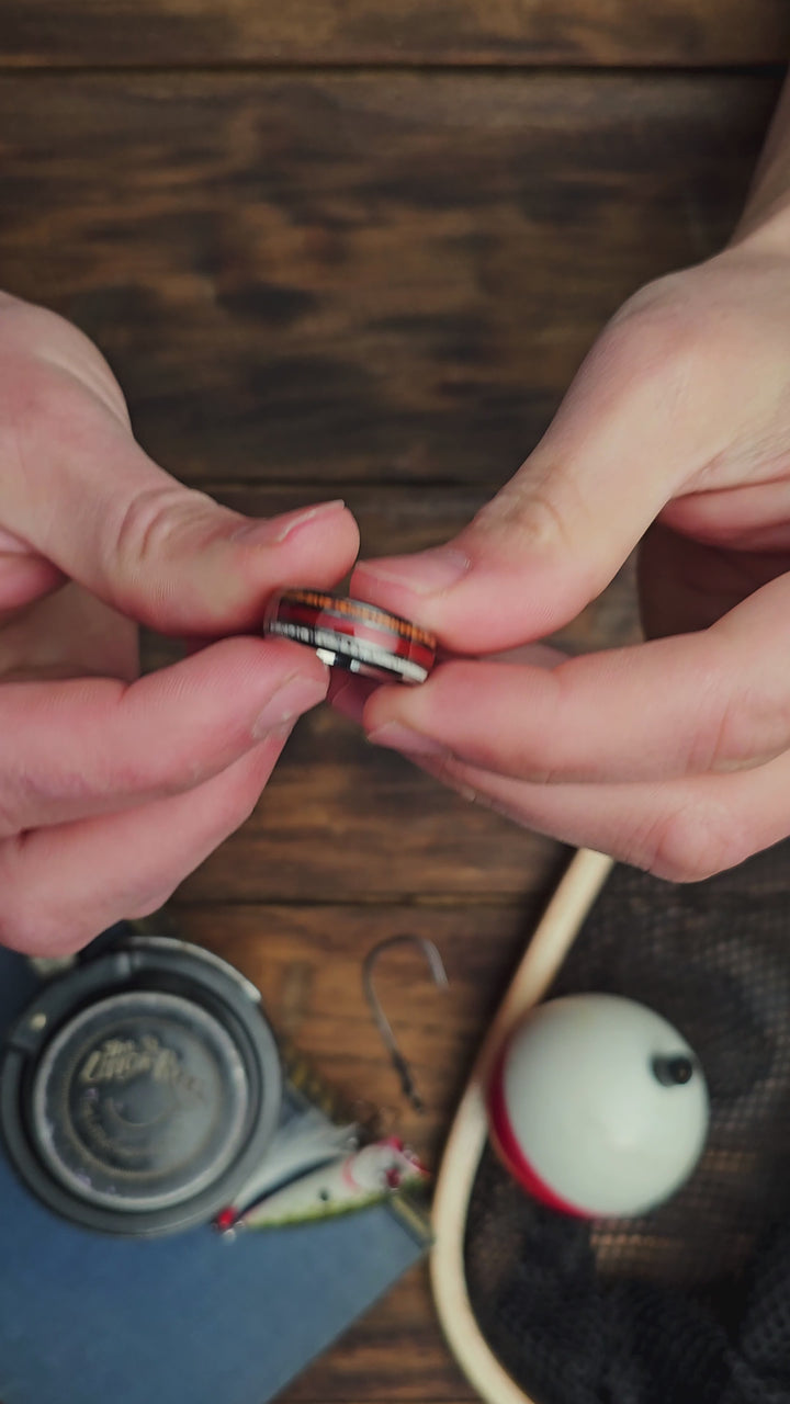 A Video Of a Mens Fishing Line Ring Made Out Of Antler, Wood, and Fishing Line