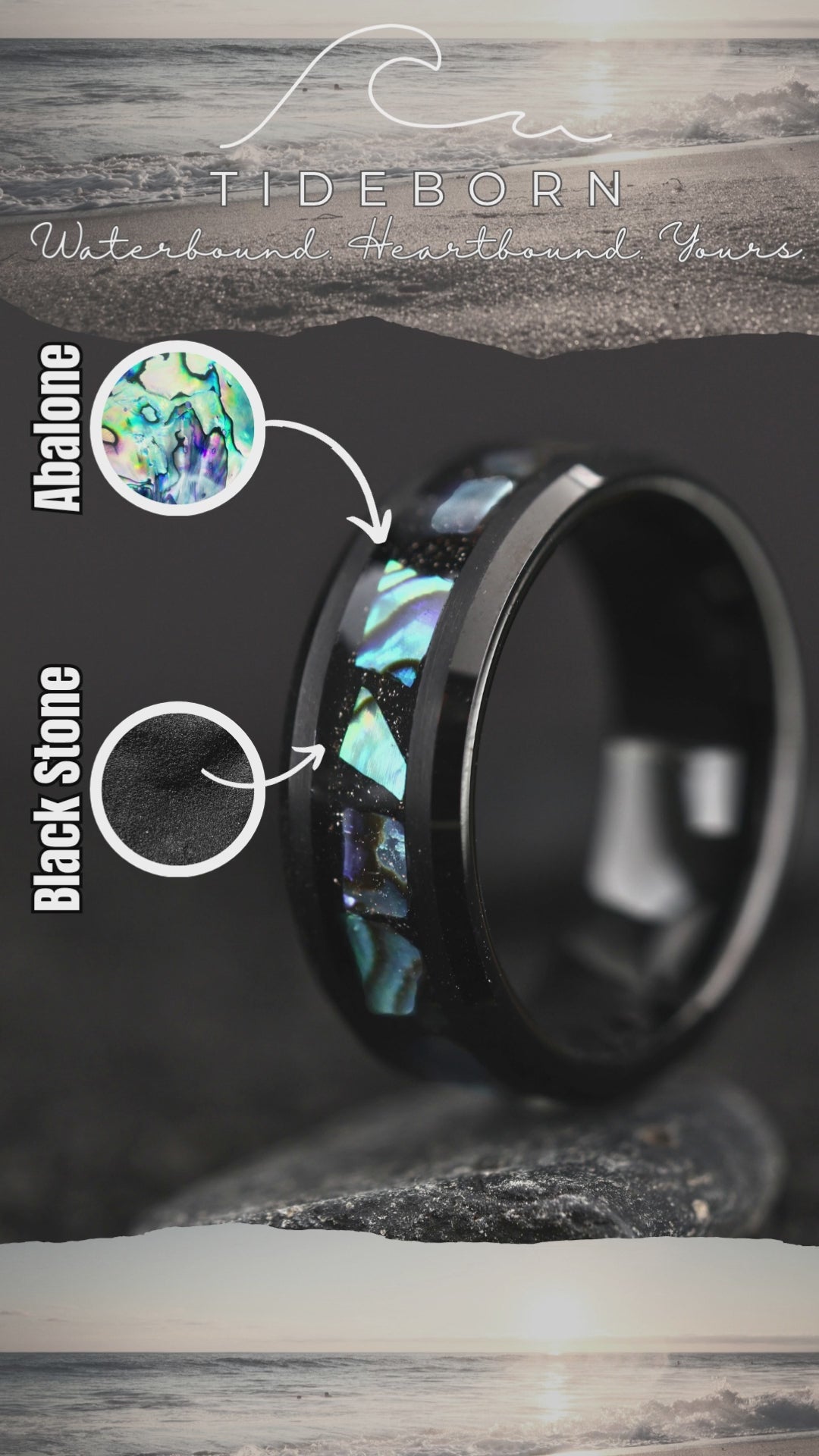 TiedBorn Men's Wedding Band With Crushed Stone and Abalone Chips