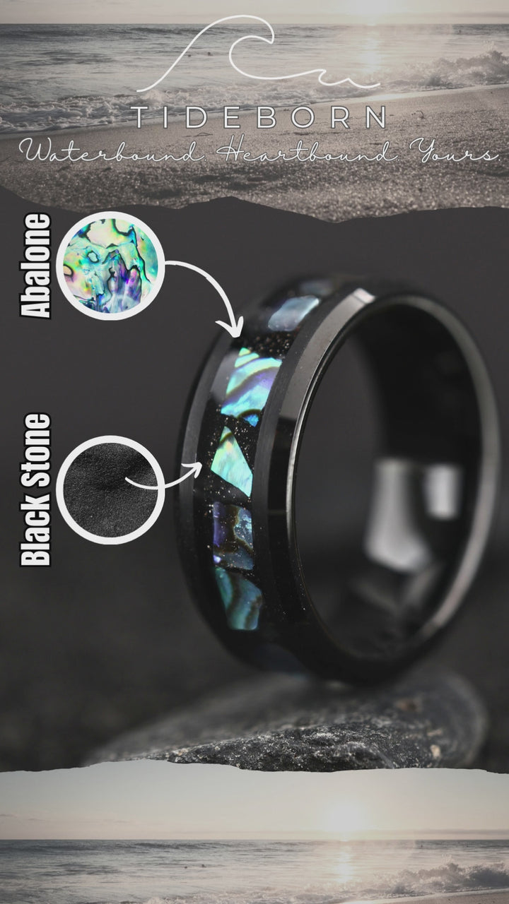 TiedBorn Men's Wedding Band With Crushed Stone and Abalone Chips