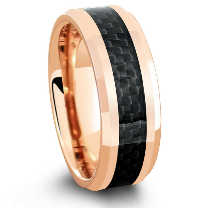 18K Rose Gold Wedding Ring With Black Carbon Fiber Inlay