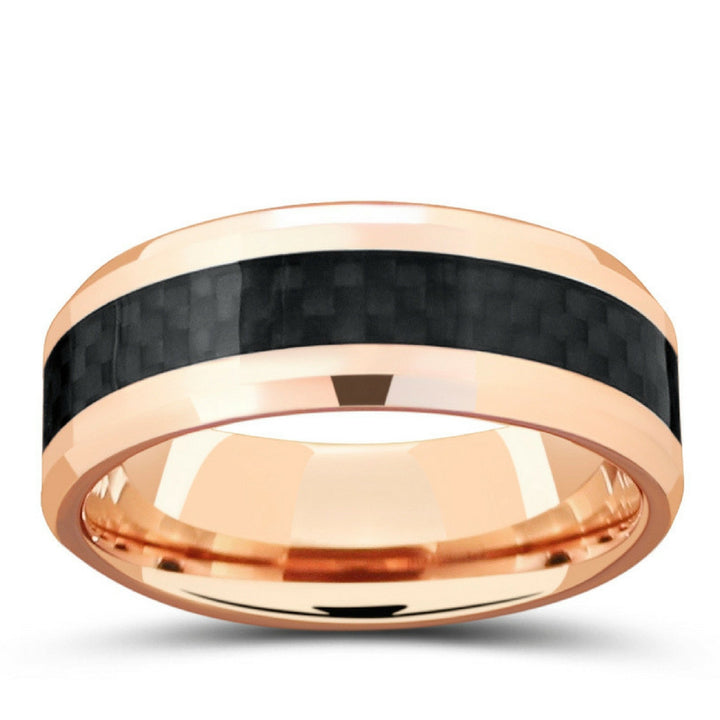18K Rose Gold Wedding Ring With Black Carbon Fiber Inlay