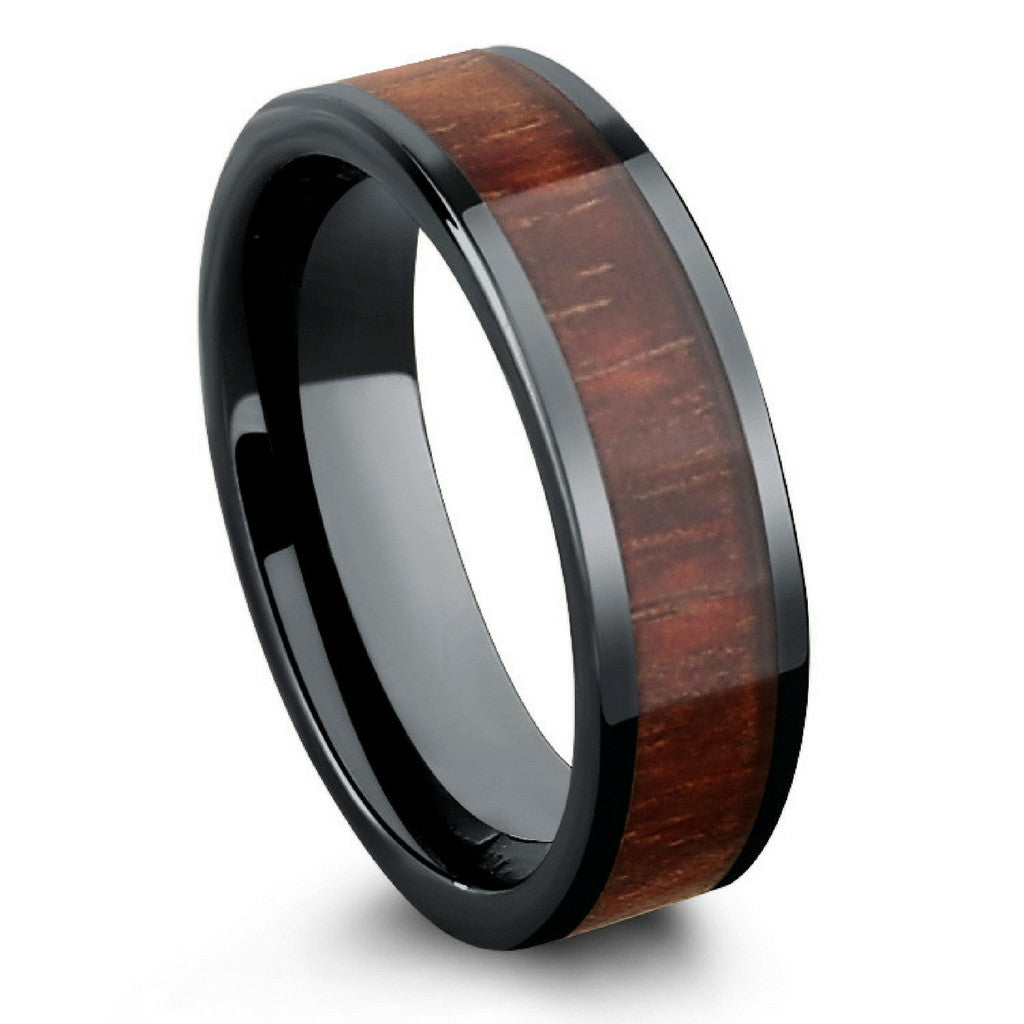 Muskoka - Black Ceramic Wooden Ring (6mm Width)