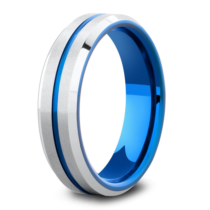 Men's Blue and Silver Wedding Ring