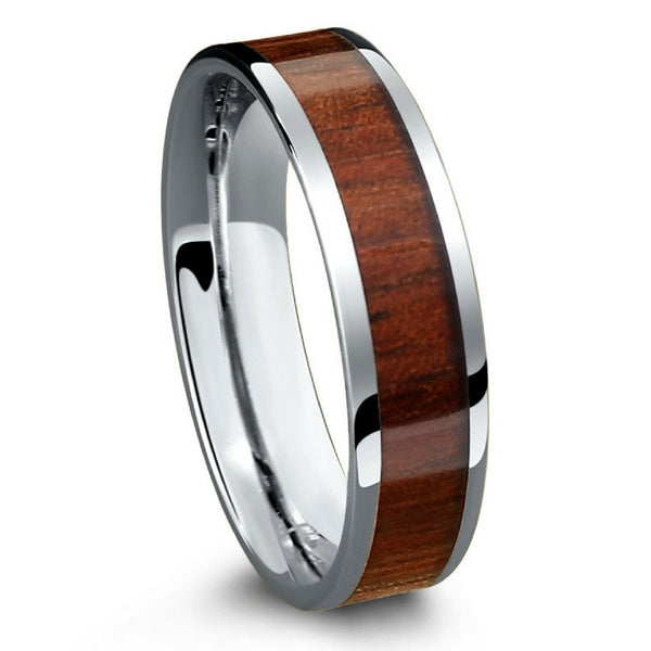 Men s Wood Tungsten Koa Wood Men s Wedding Band 6mm Width Algonquin Comfort Fit Flat Profile Polished Finish 12