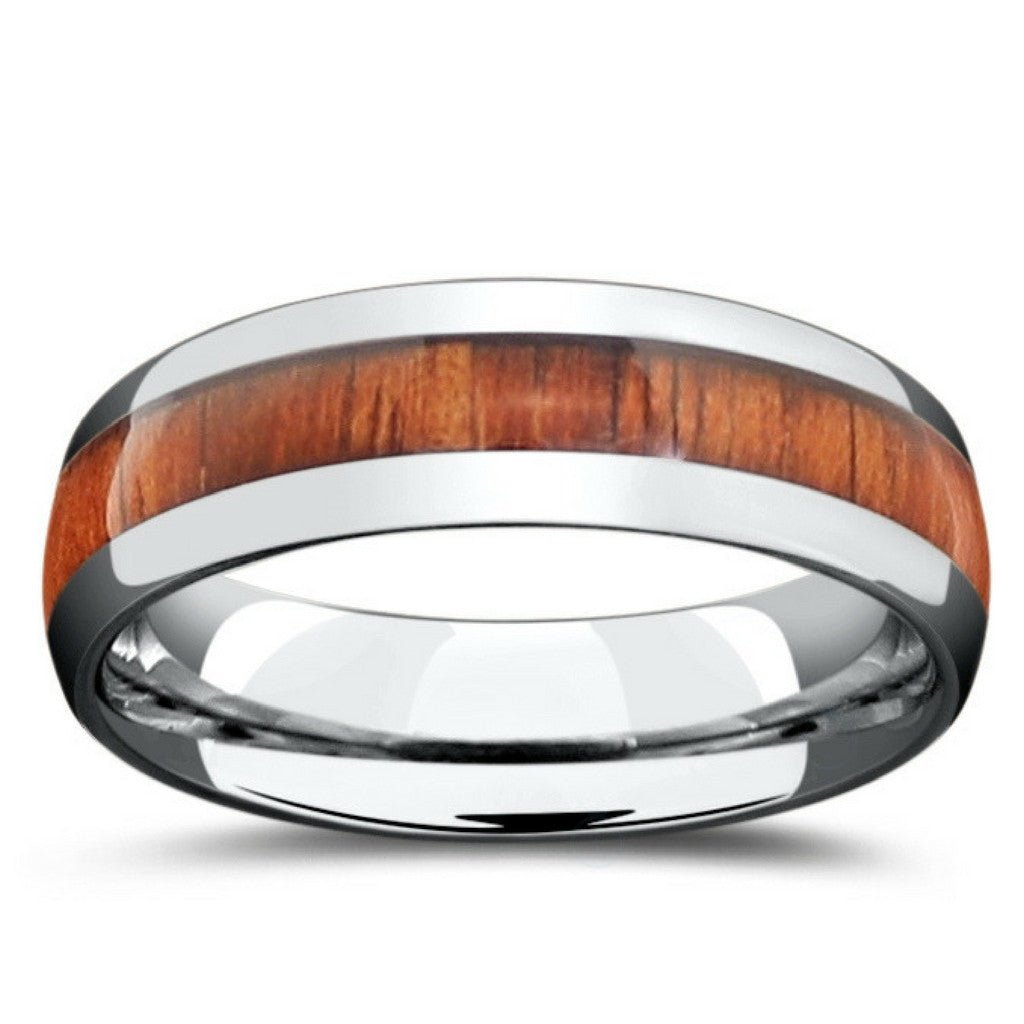 Men - Ceramic Koa Wood Ring Men's Wedding Band: 6mm, Dome Design, 10.5 | Northern Royal