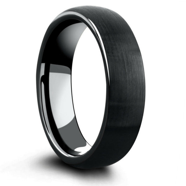 MONOCHROME　RING Monza - Men's Black Plated Tungsten Wedding Band / Brushed Finish