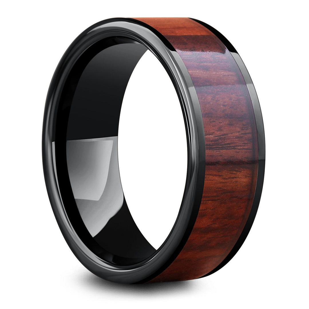 Men's Polished Wooden Wedding Band | Muskoka - Black Ceramic Wooden Ring (8mm Width), 15 | Northern Royal