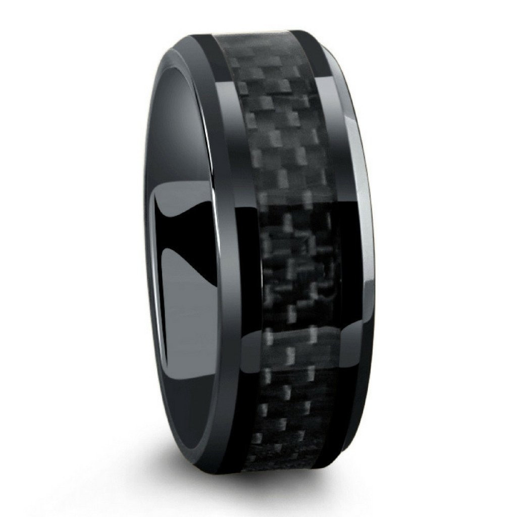 All Black High Tech Ceramic Ring With Black Carbon Fiber Inlay