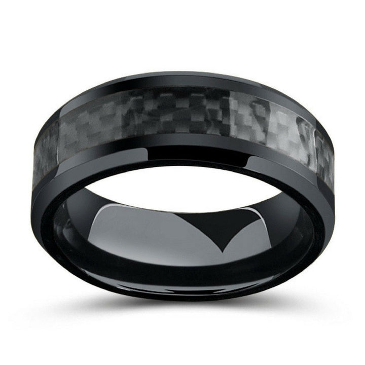 All Black High Tech Ceramic Ring With Black Carbon Fiber Inlay