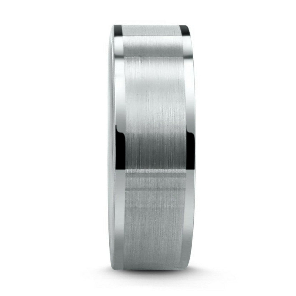 8mm Mens Silver Tungsten Pipe Cut Wedding Band With Brushed Center and Polished Edges 