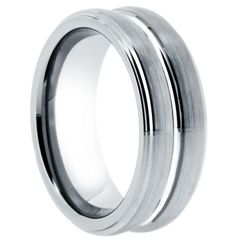 8mm Mens Tungsten Wedding Band With Satin Finish & Center Grooves - NorthernRoyal - 3
