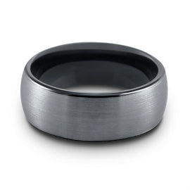8mm OR 6mm Brushed Domed Tungsten Wedding Ring With Black Polish Inside